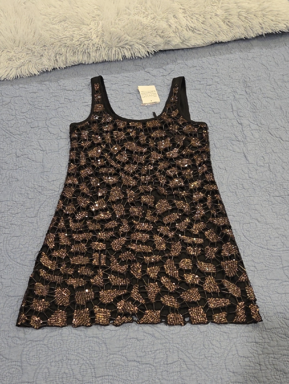 Guess Black Mini Dress with Gold Sequin Overlay Size 1, New With Tags!